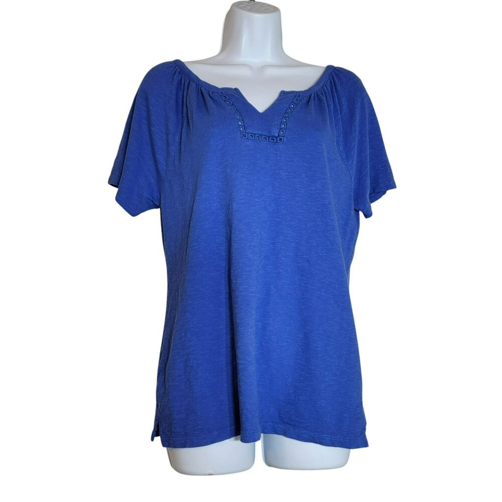 Talbots Tee Shirt, Women's S, Royal Blue, V-Neck w/Eyelet Detail,100% Cotton,EUC